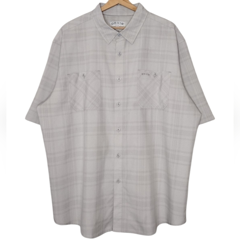 Orvis Men's Gray Plaid Relaxed Fit Classic Casual Button Down Shirt Sz XXL